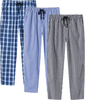 MoFiz Mens Cotton Pajama Pants Lightweight Lounge Sleep Plaid Bottoms with Pockets Drawstring