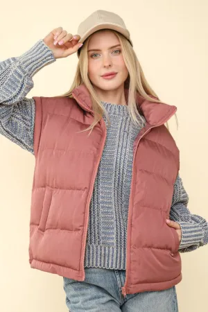 Mountain Moment Mauve High Neck Puffer Vest