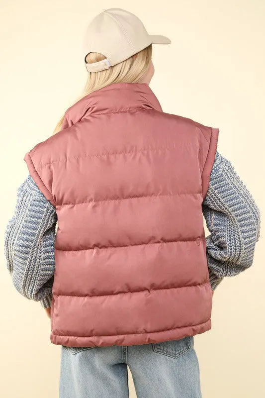 Mountain Moment Mauve High Neck Puffer Vest