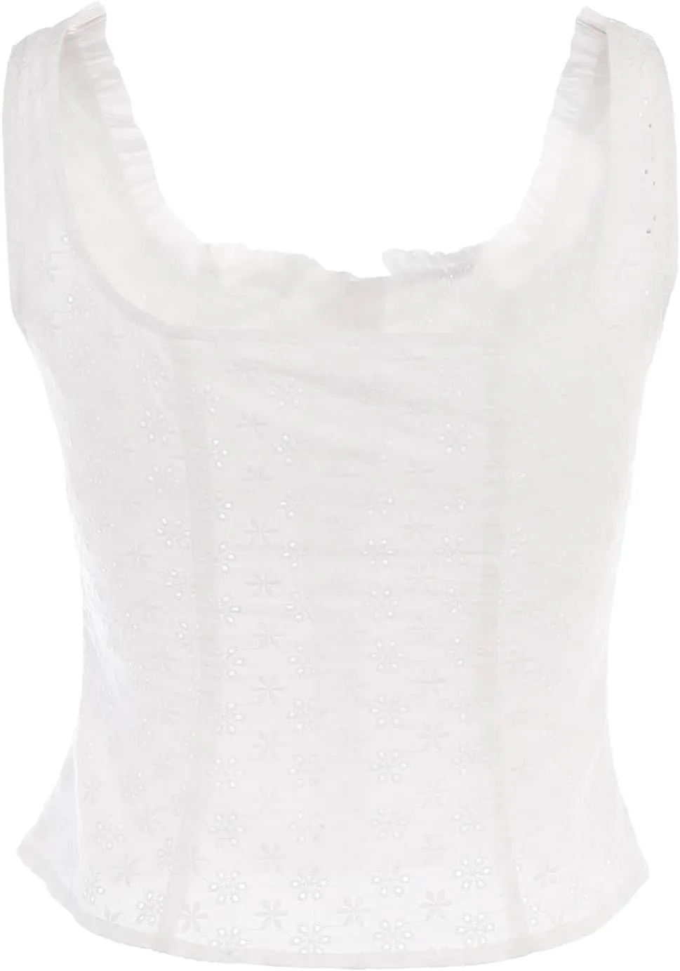 Mxiqqpltky Women Y2K Button Tank Tops Cute Ruffle Trim Bow Tie Sleeveless Crop Tops Elegant Eyelet Cut Out Backless Slim Vest