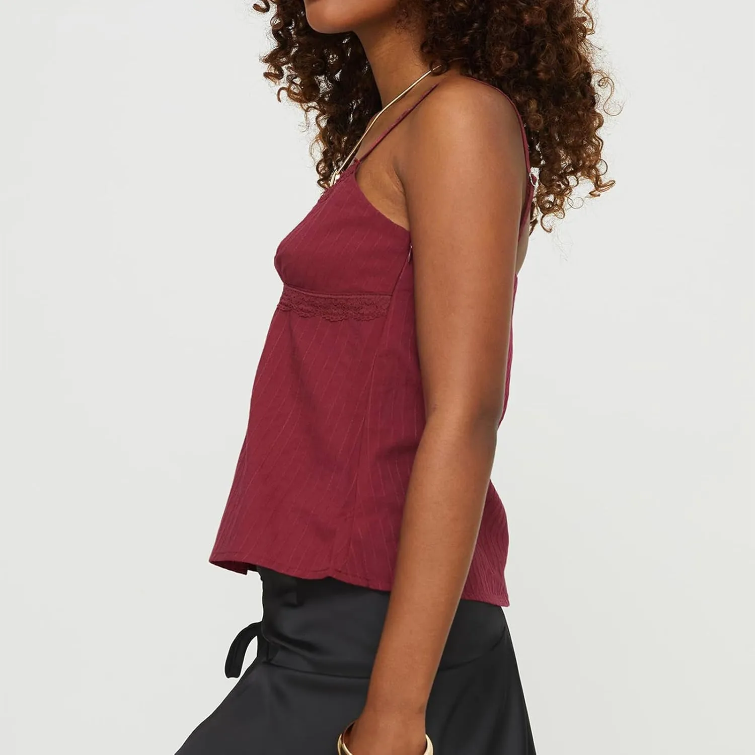 Mxiqqpltky Women Y2k Lace Trim Camisole Sexy Spaghetti Strap V Neck Flowy Crop Tank Tops Fairy Backless Tie Up Slim Cami Top