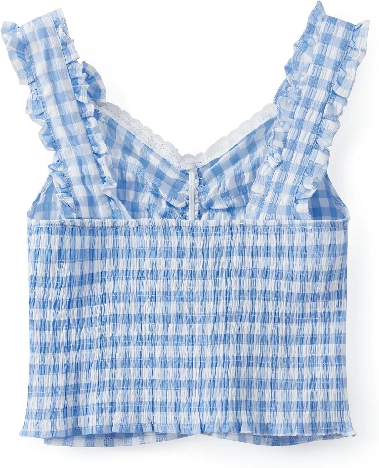Mxiqqpltky Women Y2K Lace Trim Tank Tops Cute Tie Front Sleeveless Square Neck Button Crop Tops Sexy Plaid Slim Ruffle Vest