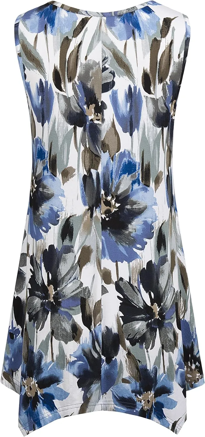Nandashe Womens Summer Floral Tunic Tank Tops Casual Loose Sleeveless Dressy Blouses