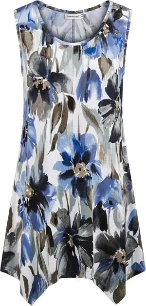 Nandashe Womens Summer Floral Tunic Tank Tops Casual Loose Sleeveless Dressy Blouses