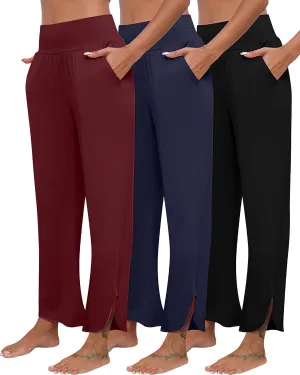 Neer 3 Pcs Women's Wide Leg Yoga Pant High Waisted Casual Loose Comfy Sweatpants Lounge Workout Joggers for Women with Pocket