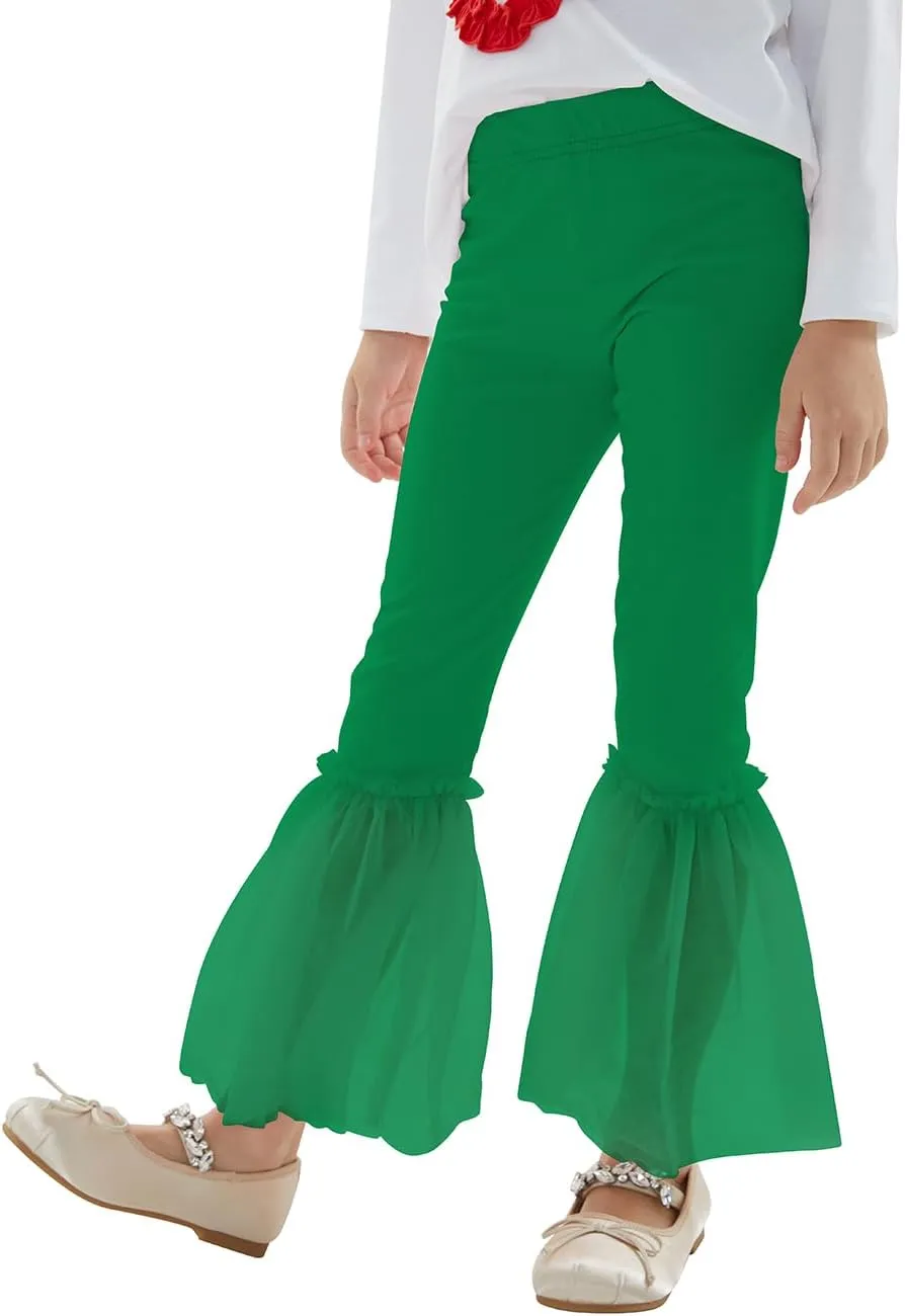 Noomelfish Girls Ruffle Leggings Tulle Bell Bottoms Flare Pants Trousers (3-10 Years)