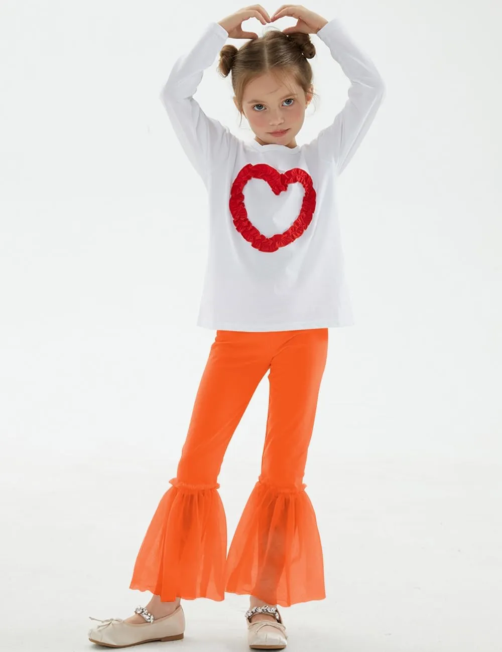Noomelfish Girls Ruffle Leggings Tulle Bell Bottoms Flare Pants Trousers (3-10 Years)