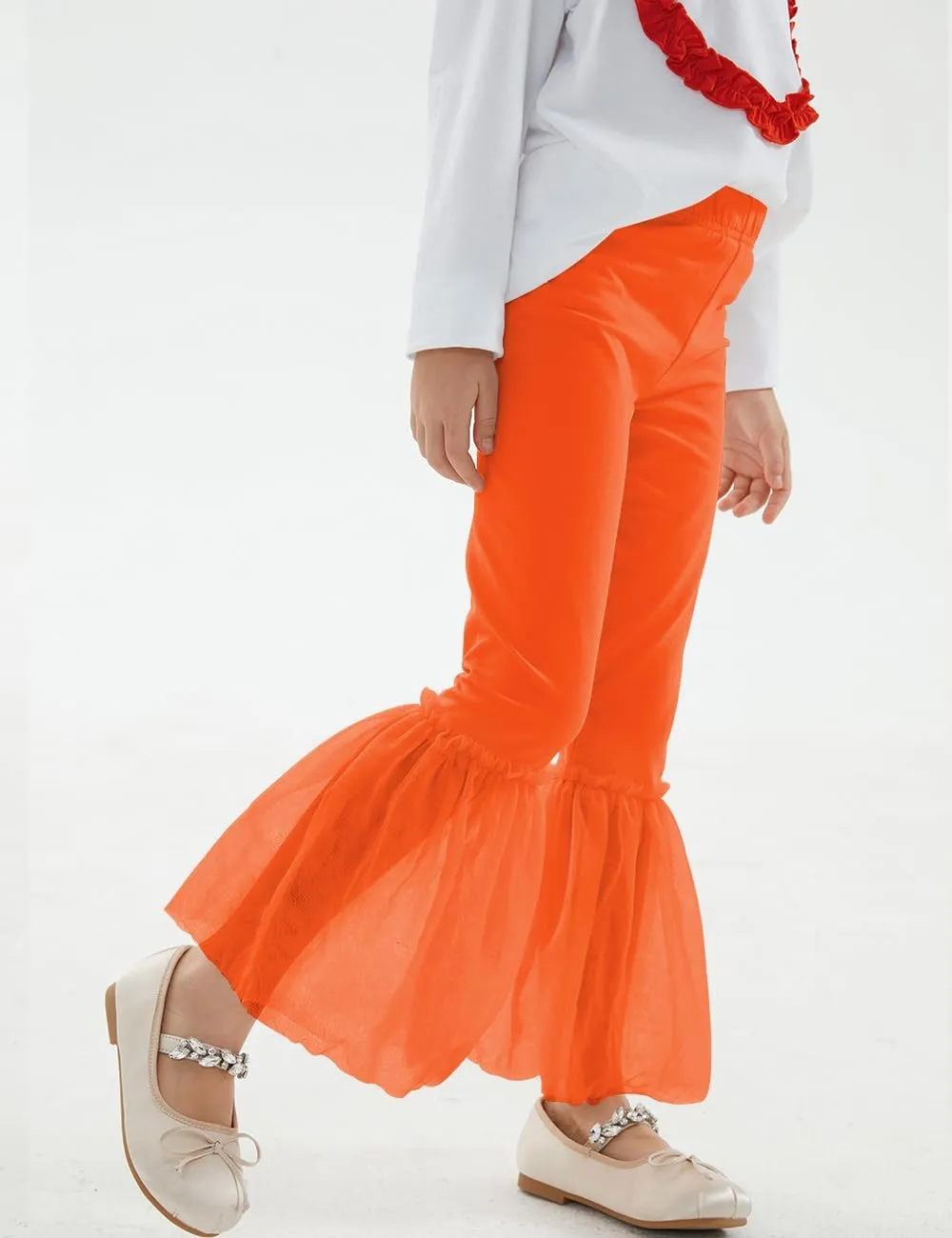 Noomelfish Girls Ruffle Leggings Tulle Bell Bottoms Flare Pants Trousers (3-10 Years)