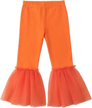 Noomelfish Girls Ruffle Leggings Tulle Bell Bottoms Flare Pants Trousers (3-10 Years)