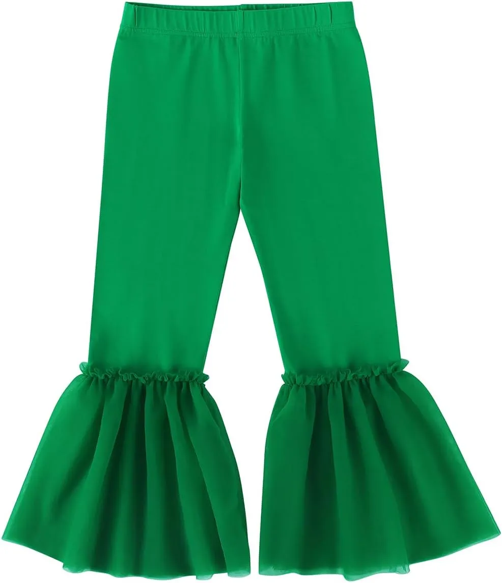 Noomelfish Girls Ruffle Leggings Tulle Bell Bottoms Flare Pants Trousers (3-10 Years)