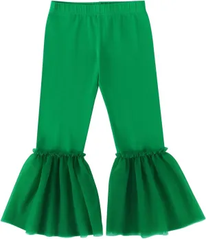 Noomelfish Girls Ruffle Leggings Tulle Bell Bottoms Flare Pants Trousers (3-10 Years)