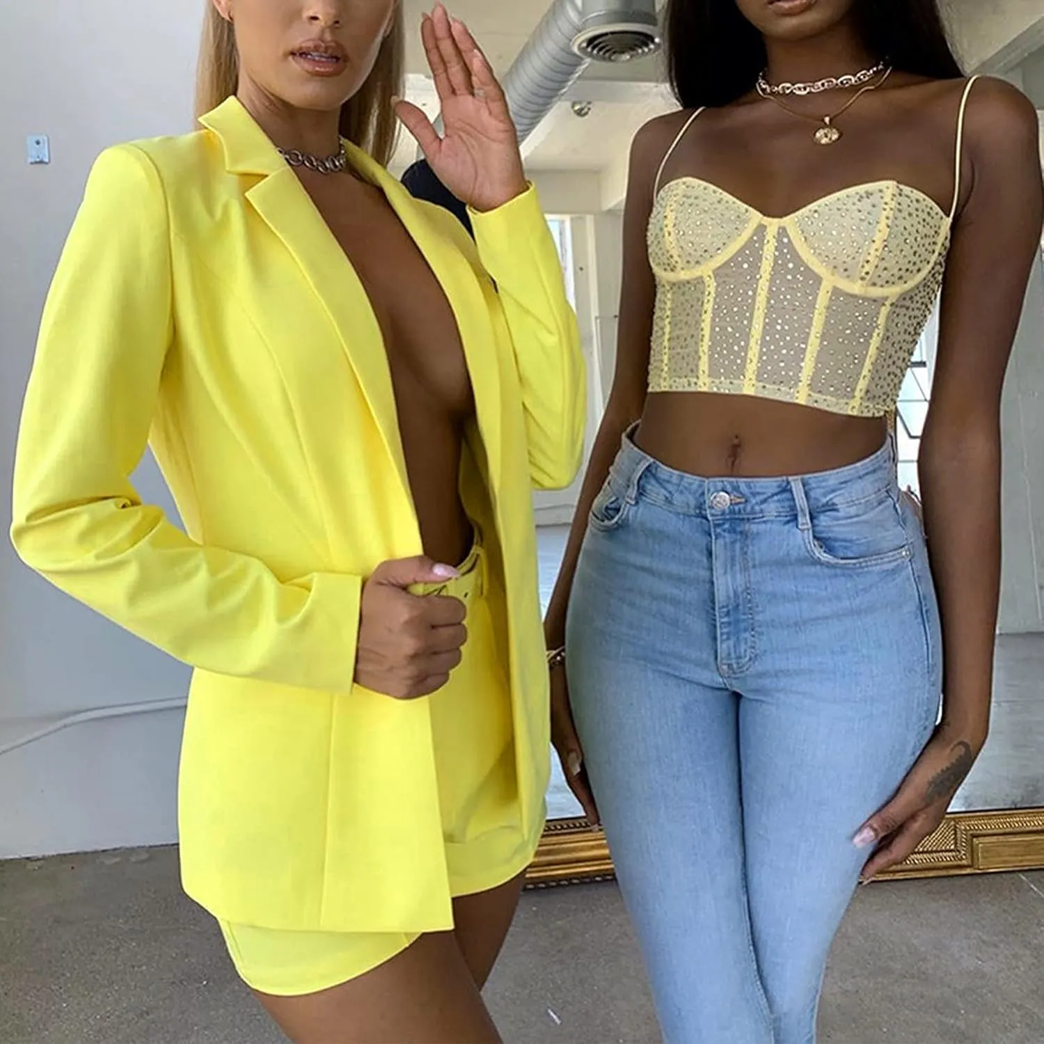 NRTHYE Women 2 Piece Outfits Long Sleeve Blazer & Short Suits Casual Tops & Bottoms Set