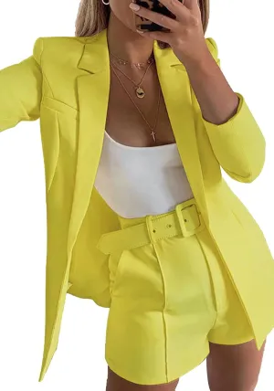 NRTHYE Women 2 Piece Outfits Long Sleeve Blazer & Short Suits Casual Tops & Bottoms Set