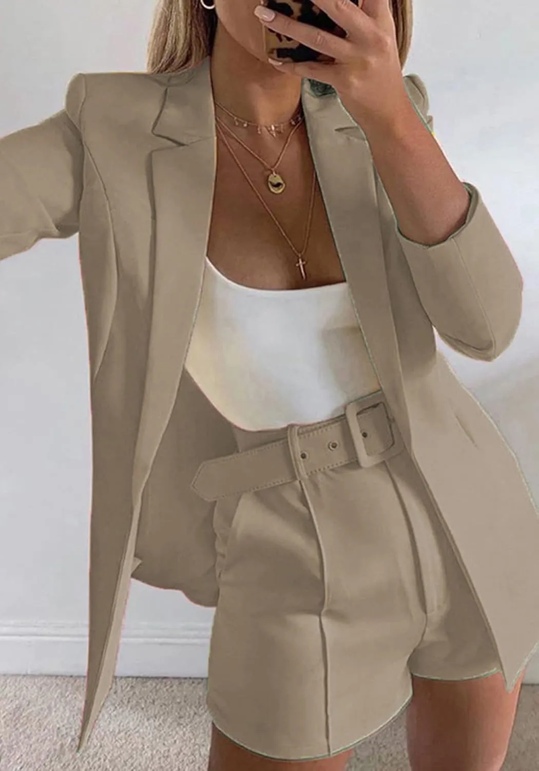 NRTHYE Women 2 Piece Outfits Long Sleeve Blazer & Short Suits Casual Tops & Bottoms Set