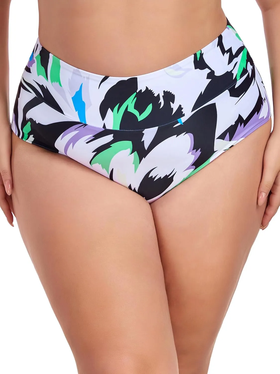 Ocean Blues Women's Plus Size High Waisted Bikini Bottom Full Coverage Swim Bottom