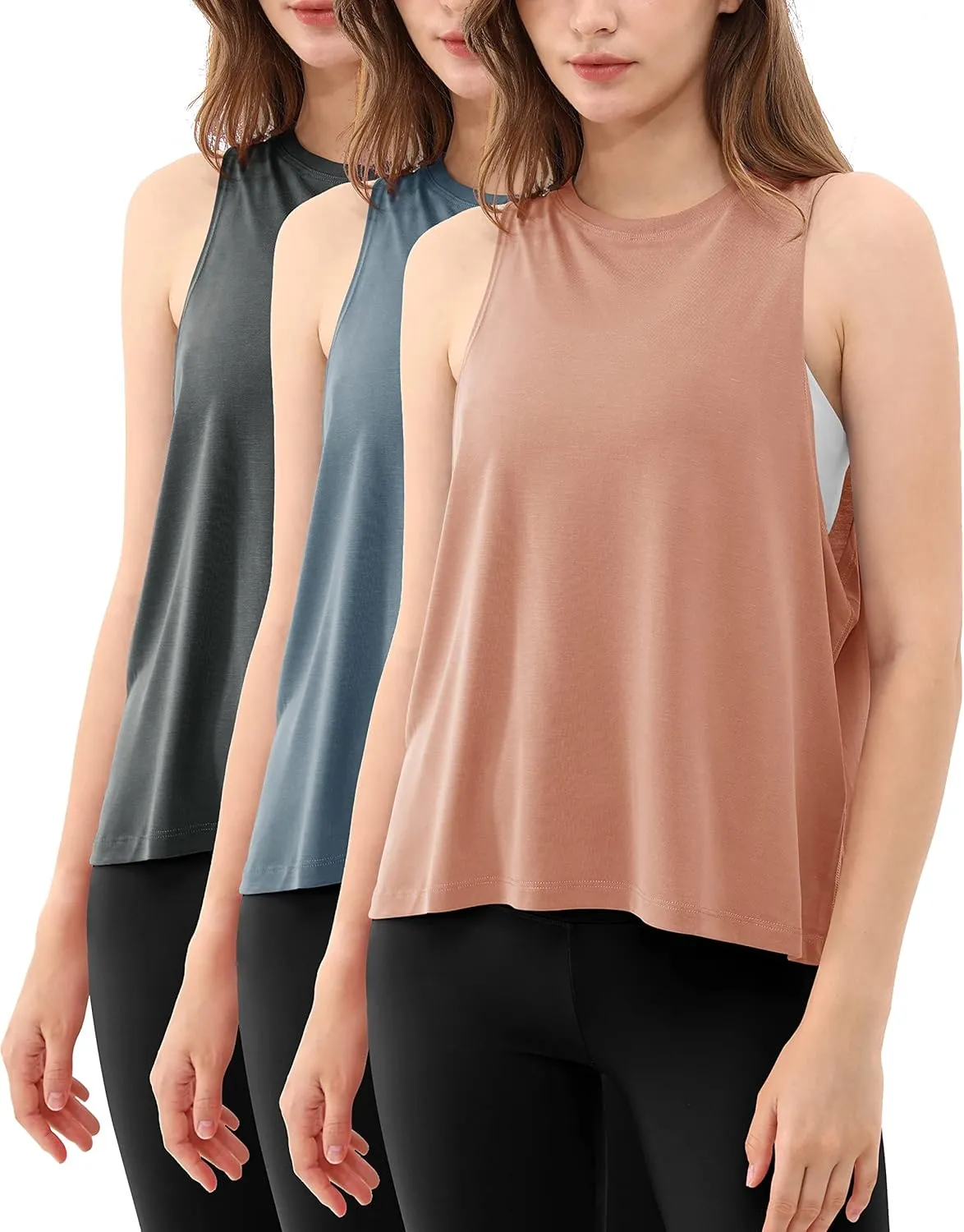 ODODOS 3-Pack Loose Tank Tops for Women Sleeveless Gym Athletic Workout Tops Yoga Shirts
