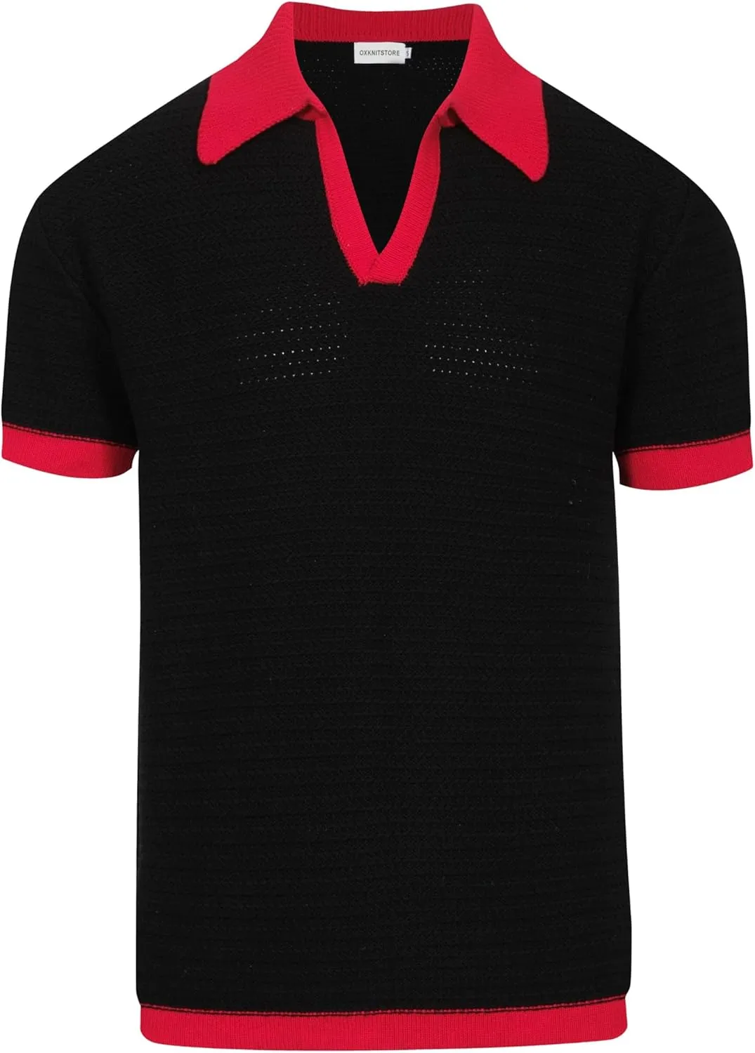 OXKNIT Mens Knit Polo Shirts Vintage Short Sleeve Golf Shirts Textured Retro Poloshirt White V-Neck