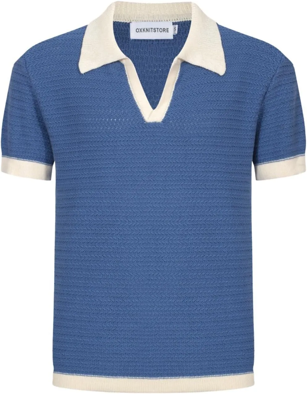 OXKNIT Mens Knit Polo Shirts Vintage Short Sleeve Golf Shirts Textured Retro Poloshirt White V-Neck