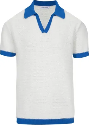OXKNIT Mens Knit Polo Shirts Vintage Short Sleeve Golf Shirts Textured Retro Poloshirt White V-Neck