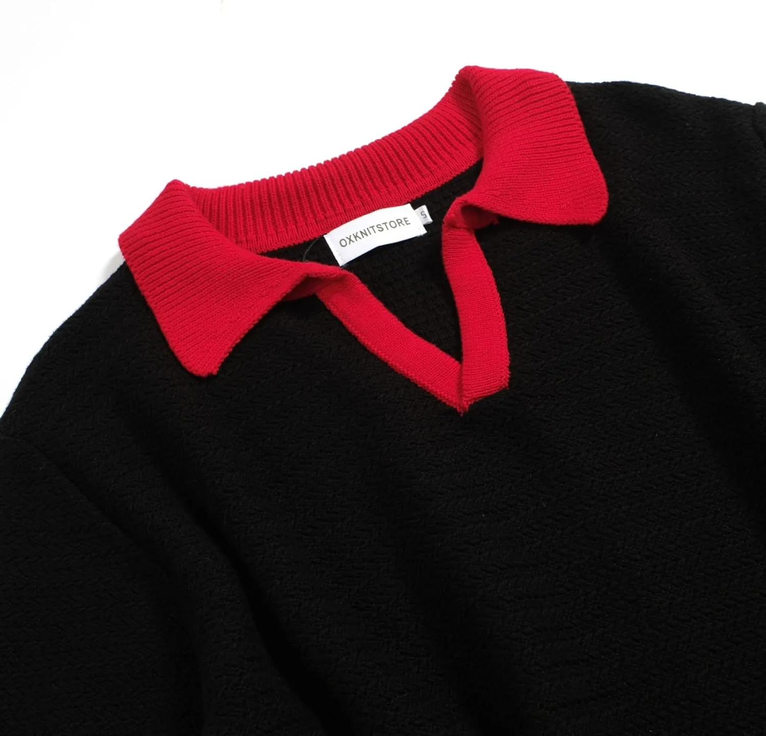 OXKNIT Mens Knit Polo Shirts Vintage Short Sleeve Golf Shirts Textured Retro Poloshirt White V-Neck