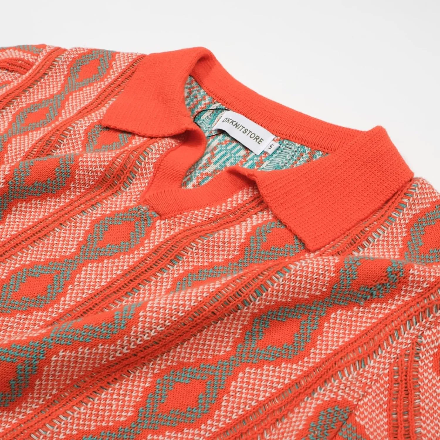 OXKNIT Men's Polo Shirts 60s Vintage Shirts Knitted Retro Polo Shirts Short Sleeve V-Neck Summer Shirt
