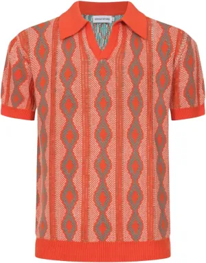 OXKNIT Men's Polo Shirts 60s Vintage Shirts Knitted Retro Polo Shirts Short Sleeve V-Neck Summer Shirt