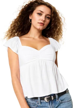 Peplum Tank Tops for Women Flutter Ruffle Short Sleeve Sweetheart Neck Cute Flowy Smocked Back Babydoll Tank Tops