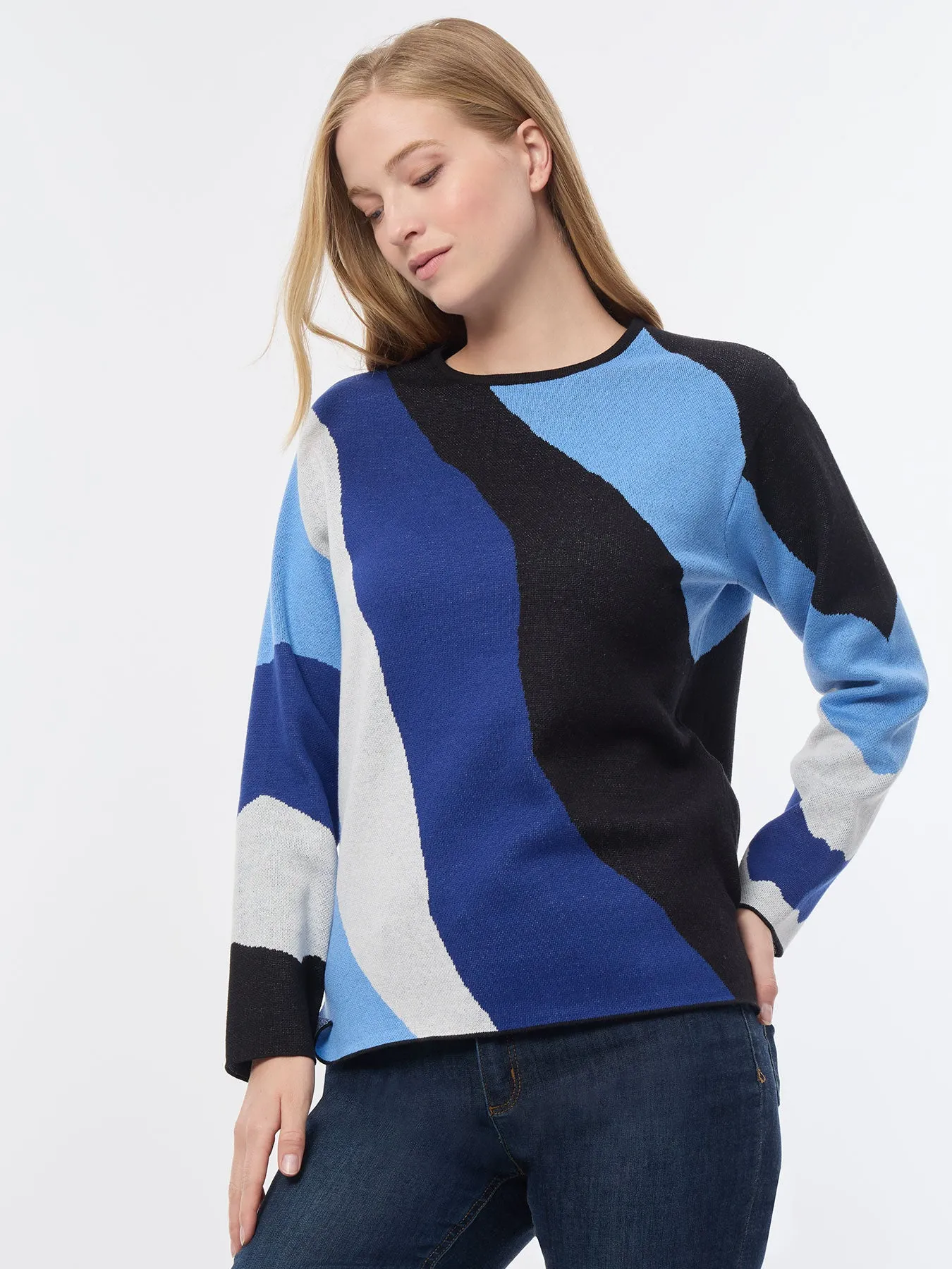 Petite Abstract Colorblock Sweater