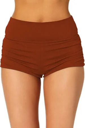 Pink Queen Women's High Waisted Swim Bottoms Bathing Suit Board Shorts Ruched Tummy Control Swimsuit Bottom