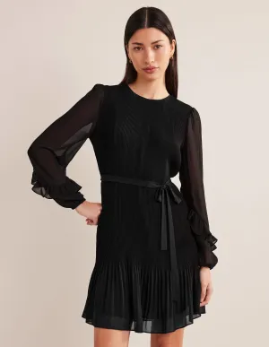 Plisse Mini Dress-Black