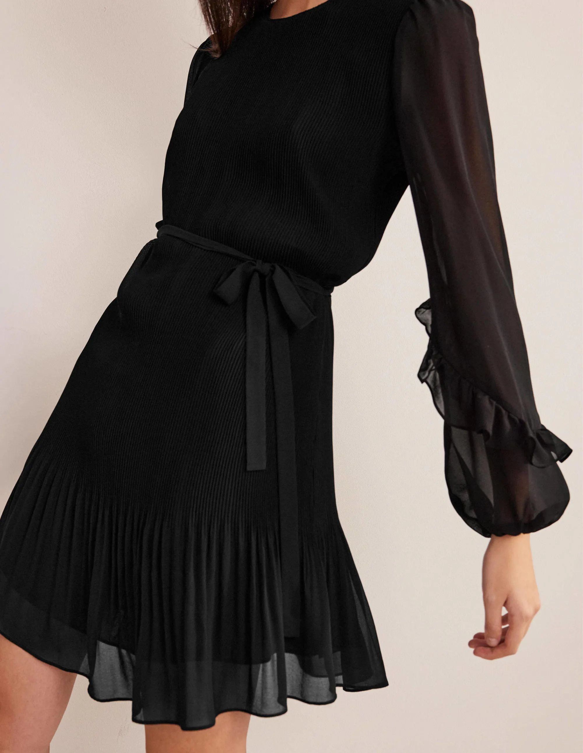 Plisse Mini Dress-Black
