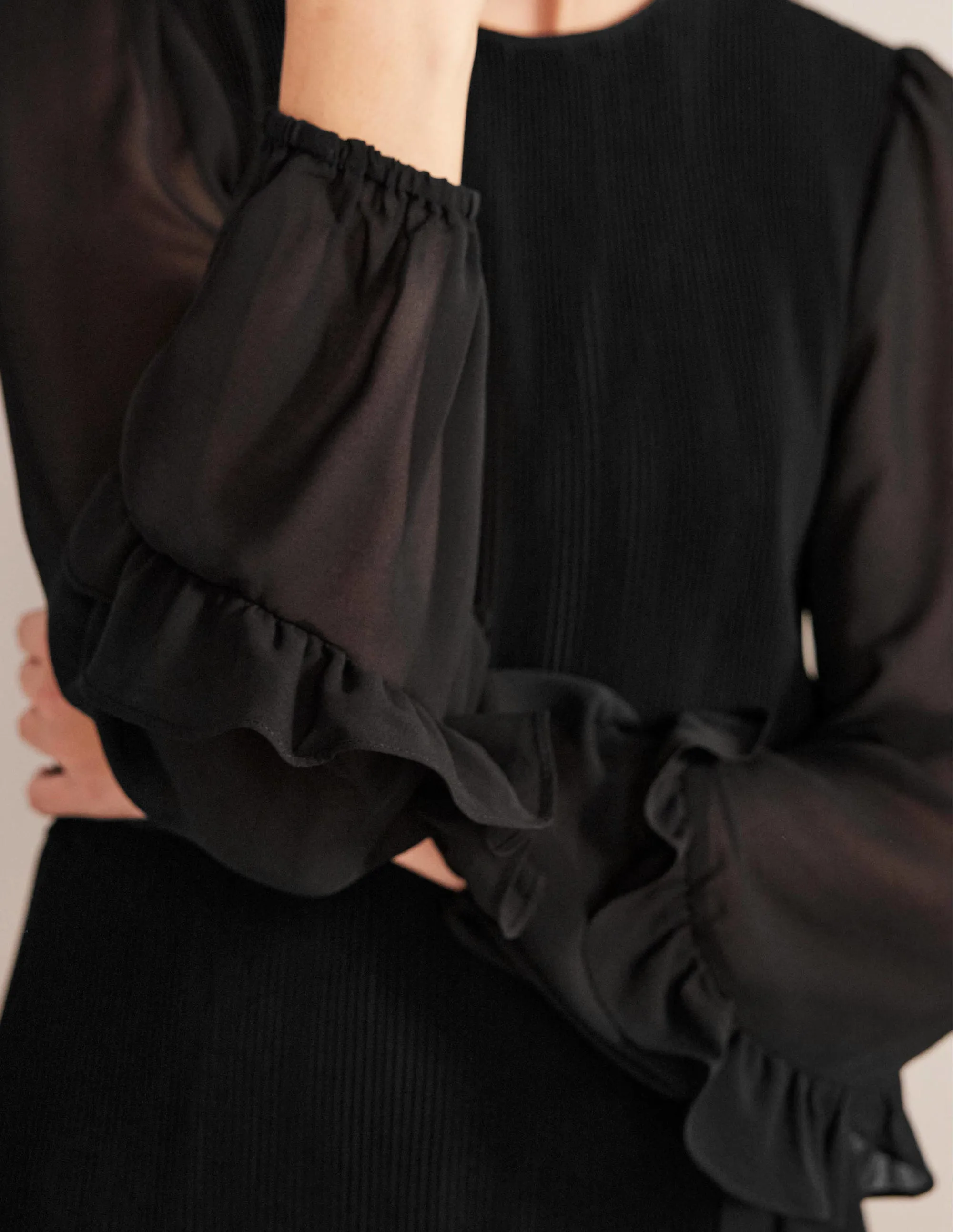 Plisse Mini Dress-Black