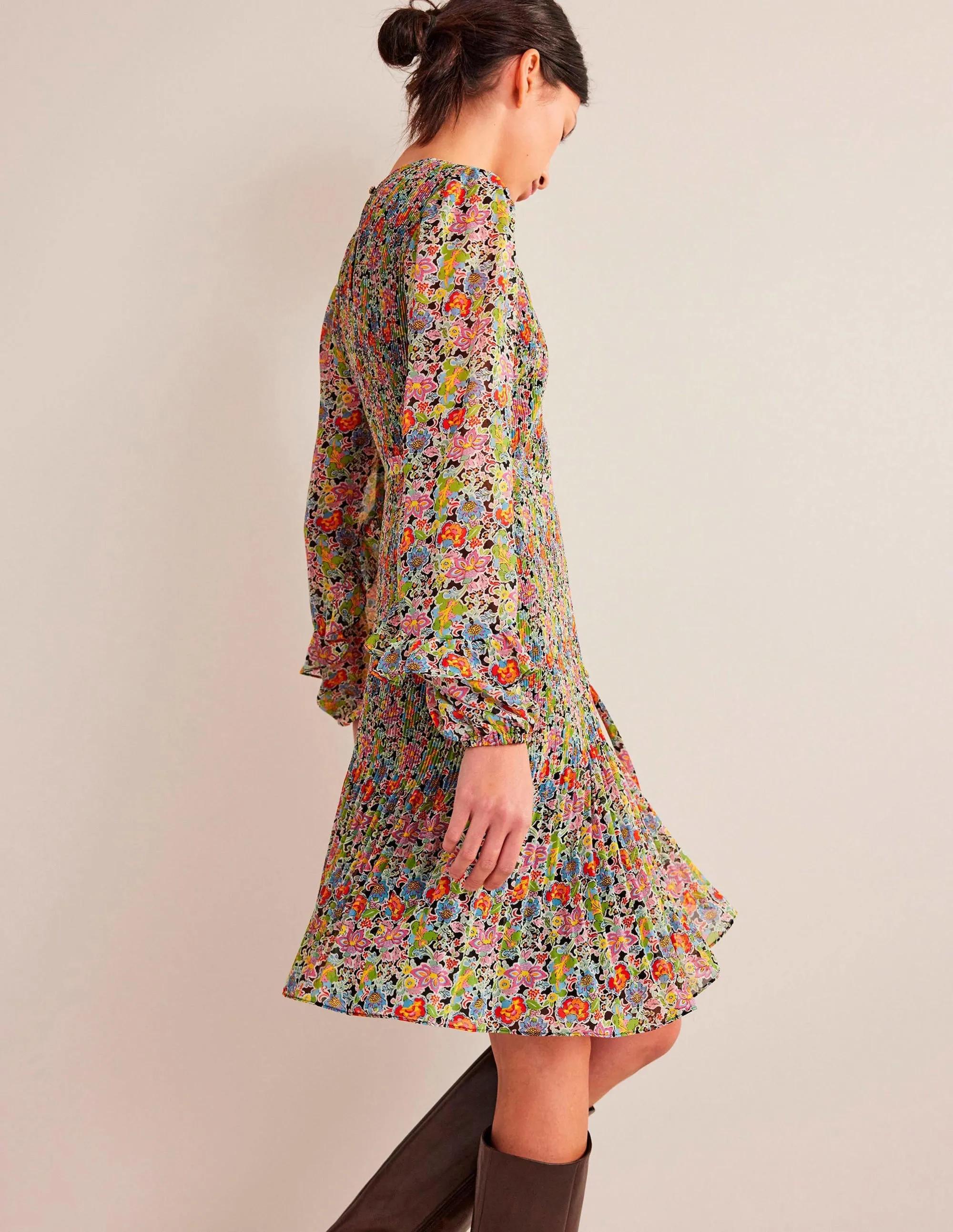 Plisse Mini Dress-Multi, Carnation Garden
