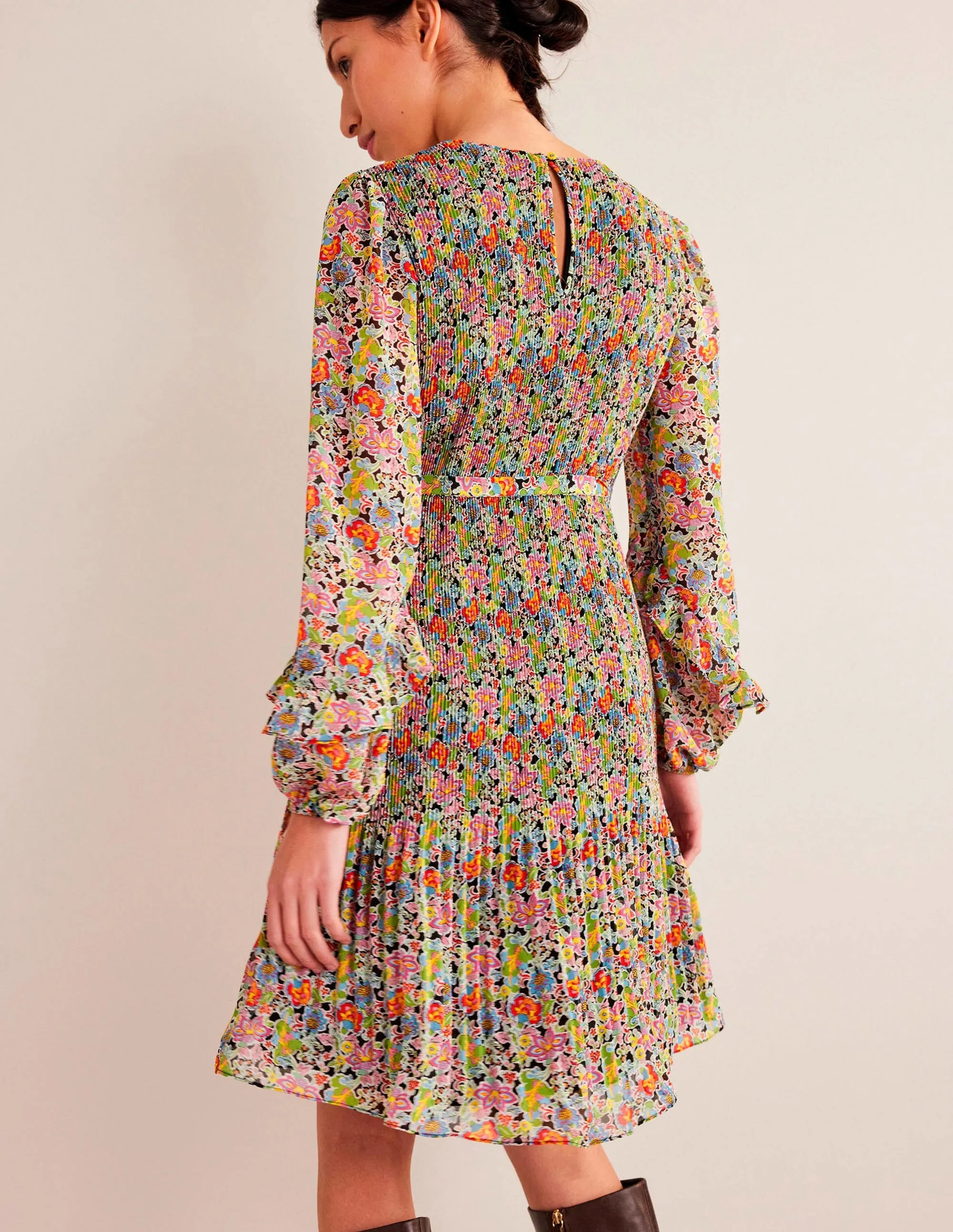 Plisse Mini Dress-Multi, Carnation Garden