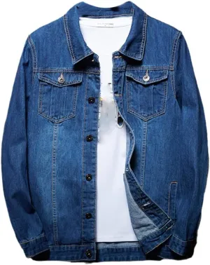 Plus Size Men's Denim Jacket Autumn Coat Classic Lapel Fashion Casual Jacket