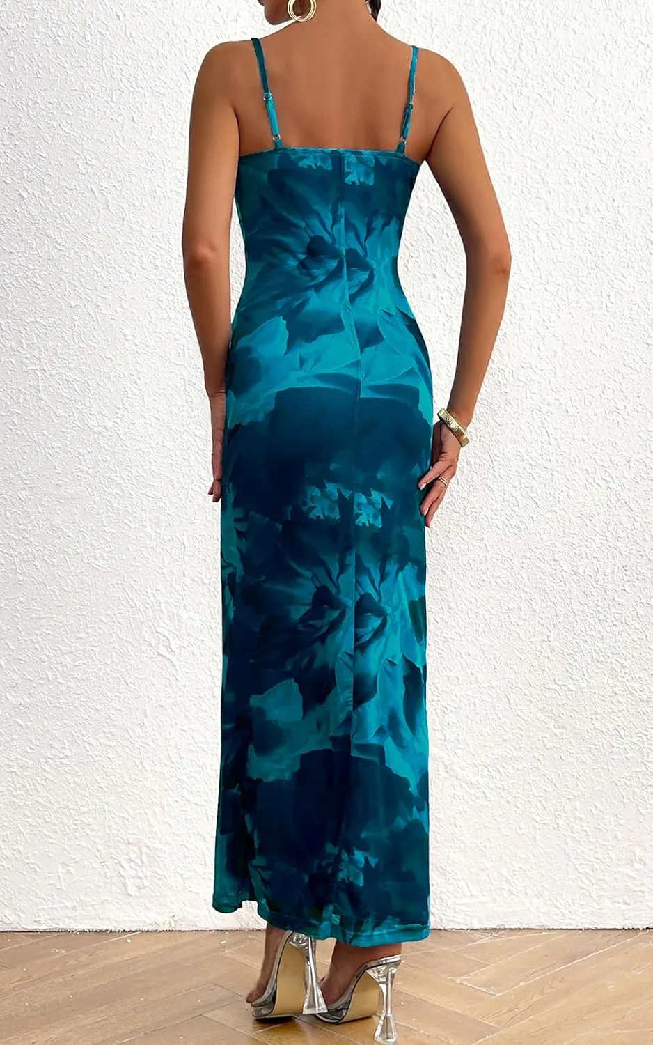 PRETTYGARDEN Women's 2025 Summer Floral Spaghetti Strap Maxi Dress Stretch Sexy Bodycon Dress Backless Slip Long Dresses