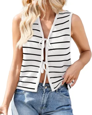 QegarTop Sweater Vest Women Crochet Tops Sleeveless Striped Summer Outfits 2025 Fashion Knit Clothes