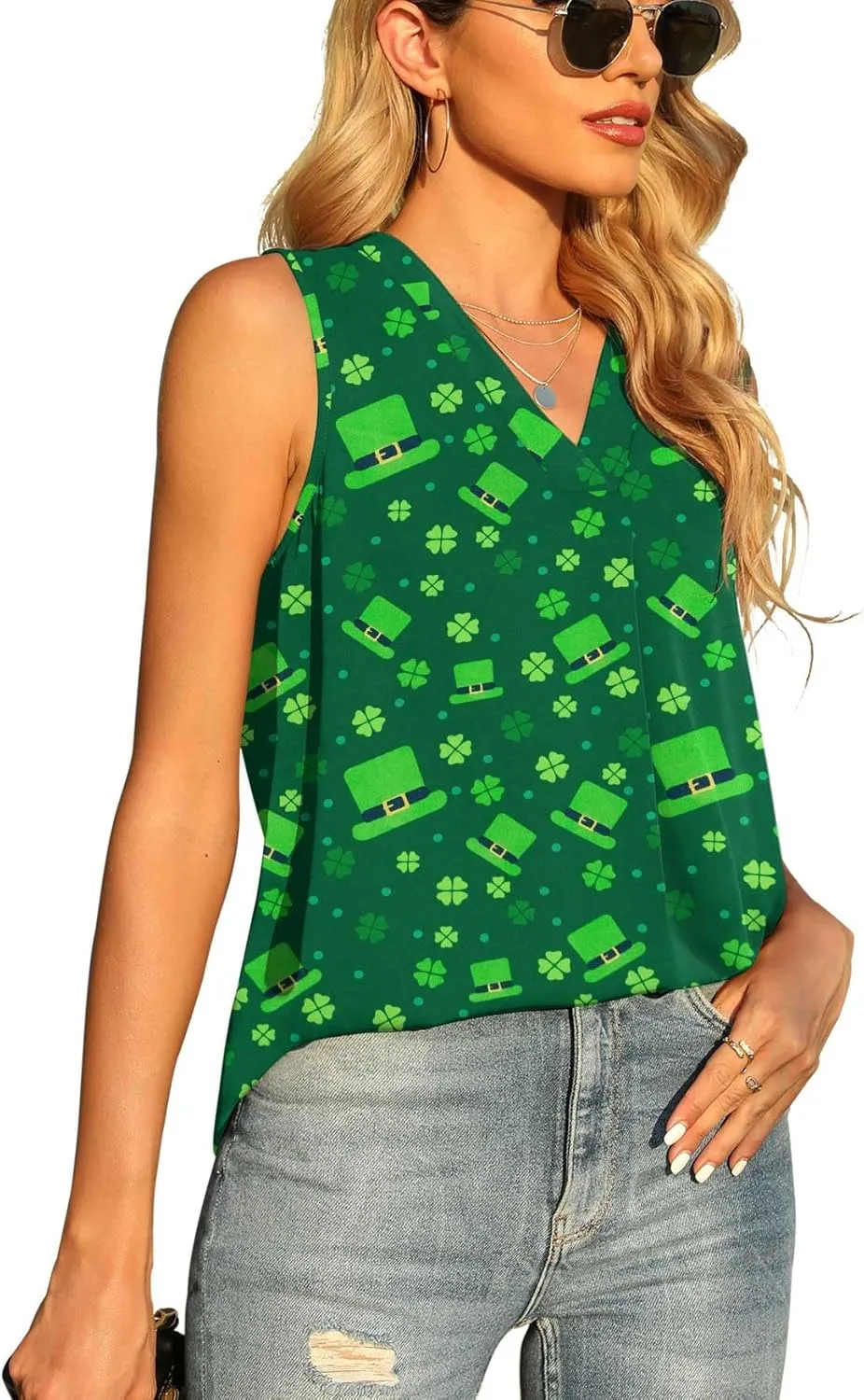 QUEZHU Women's Summer Sleeveless Chiffon Tank Tops Blouse Loose Casual V Neck Blouses Shirt