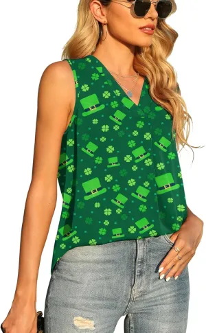 QUEZHU Women's Summer Sleeveless Chiffon Tank Tops Blouse Loose Casual V Neck Blouses Shirt