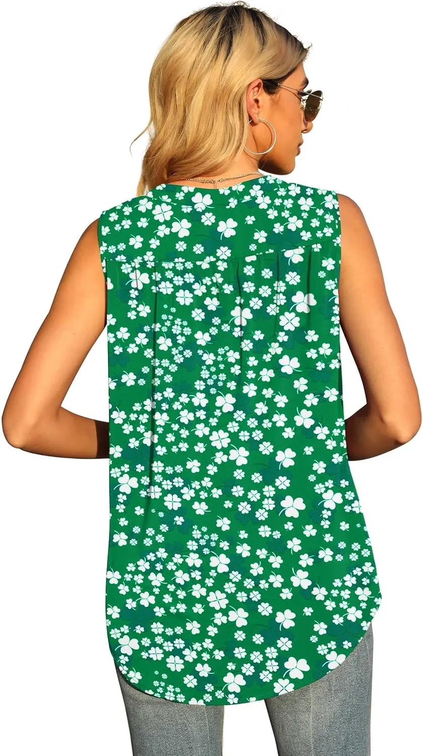 QUEZHU Women's Summer Sleeveless Chiffon Tank Tops Blouse Loose Casual V Neck Blouses Shirt