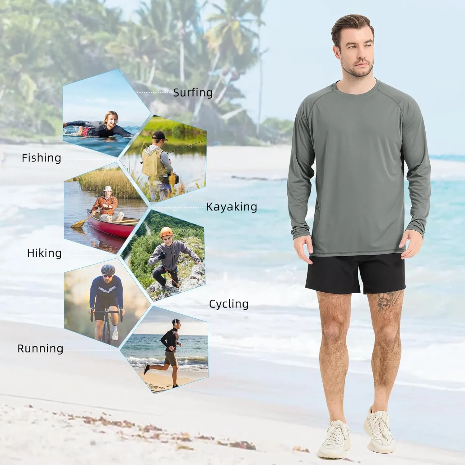 Rash Guard Shirts for Men Long Sleeve Sun Protection Shirts Outdoor Regular Fit Swim Shirt Quick Dry