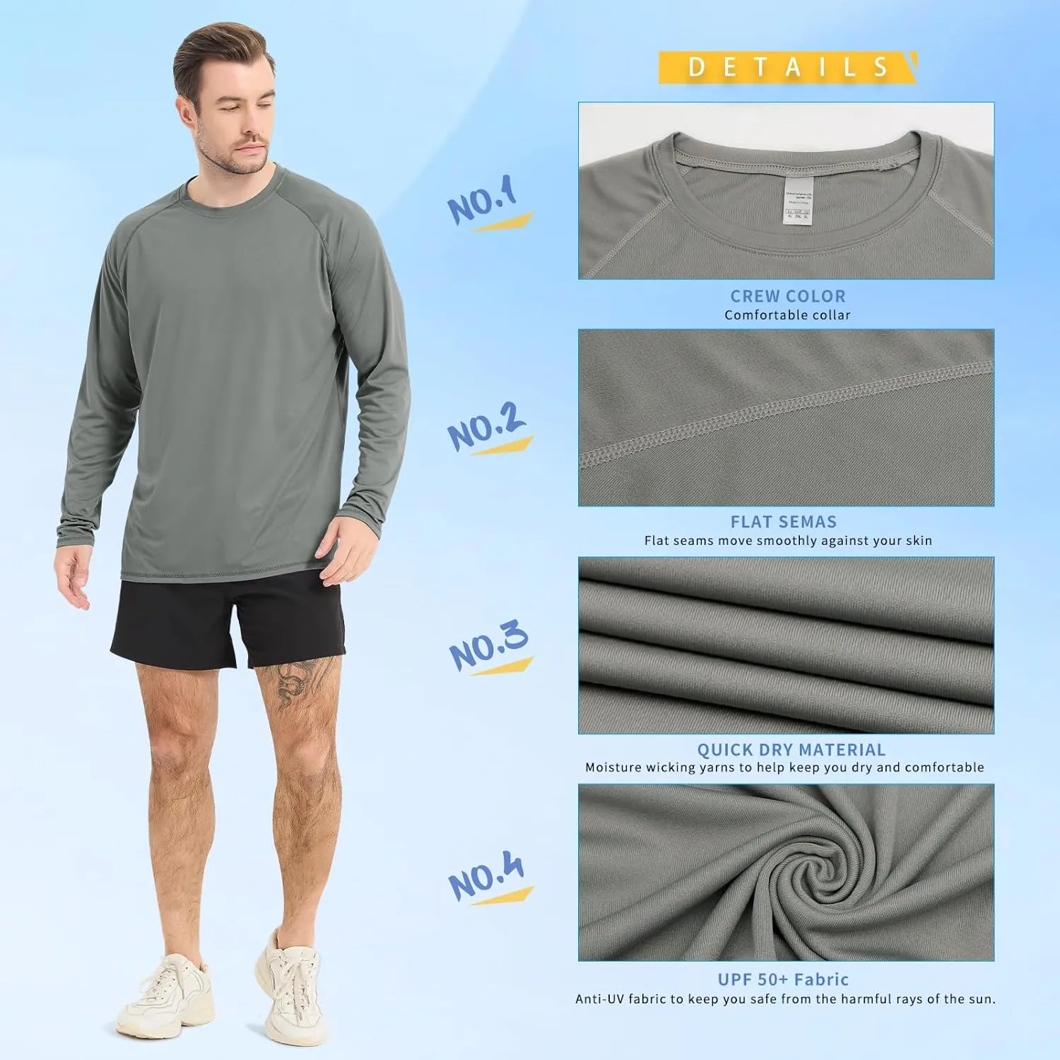 Rash Guard Shirts for Men Long Sleeve Sun Protection Shirts Outdoor Regular Fit Swim Shirt Quick Dry