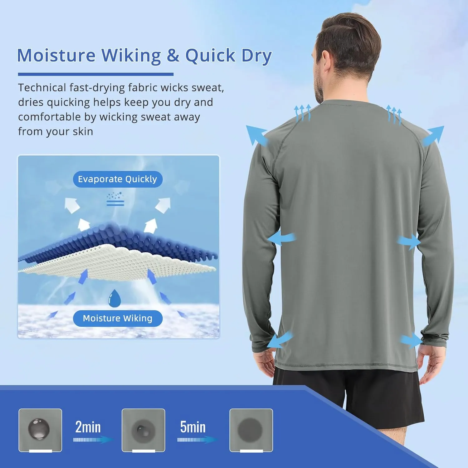 Rash Guard Shirts for Men Long Sleeve Sun Protection Shirts Outdoor Regular Fit Swim Shirt Quick Dry