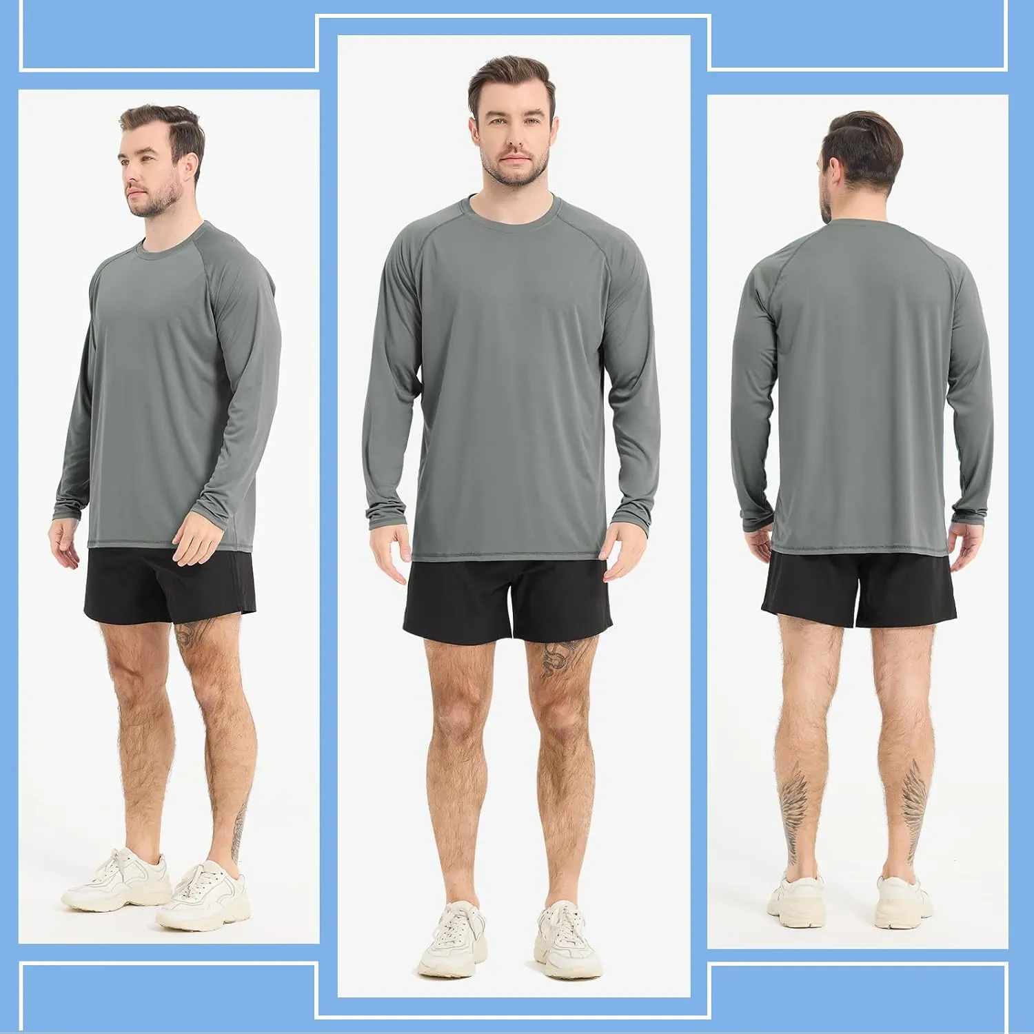 Rash Guard Shirts for Men Long Sleeve Sun Protection Shirts Outdoor Regular Fit Swim Shirt Quick Dry