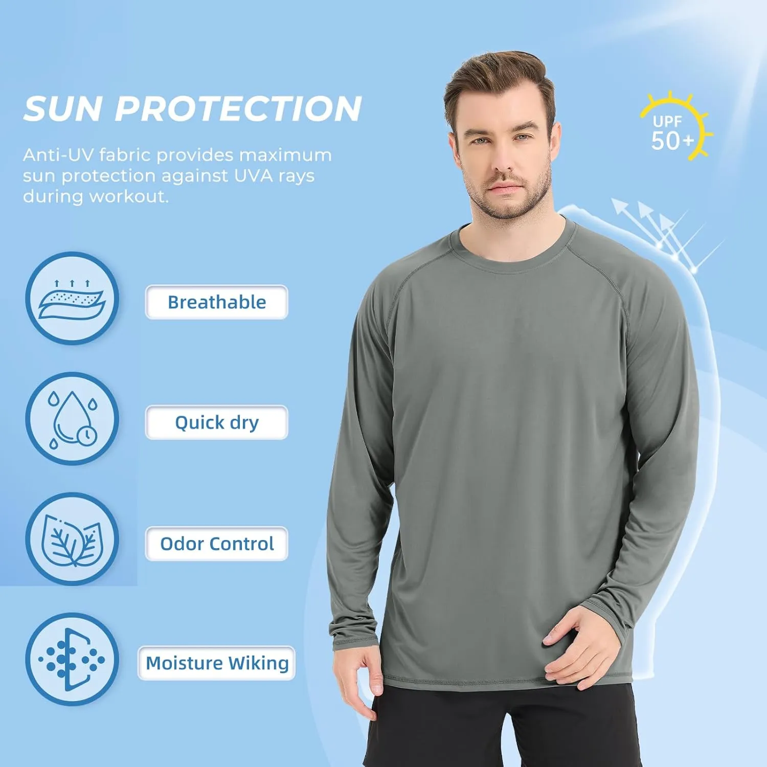 Rash Guard Shirts for Men Long Sleeve Sun Protection Shirts Outdoor Regular Fit Swim Shirt Quick Dry