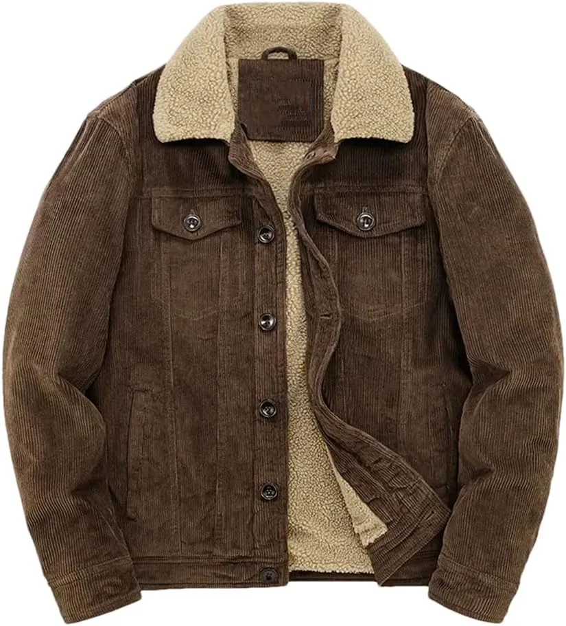 REHJJDFD Men Cotton Jackets Padded Warm Loose Parka Coat Corduroy Short Solid Zip Jacket Men's Casual Windbreaker