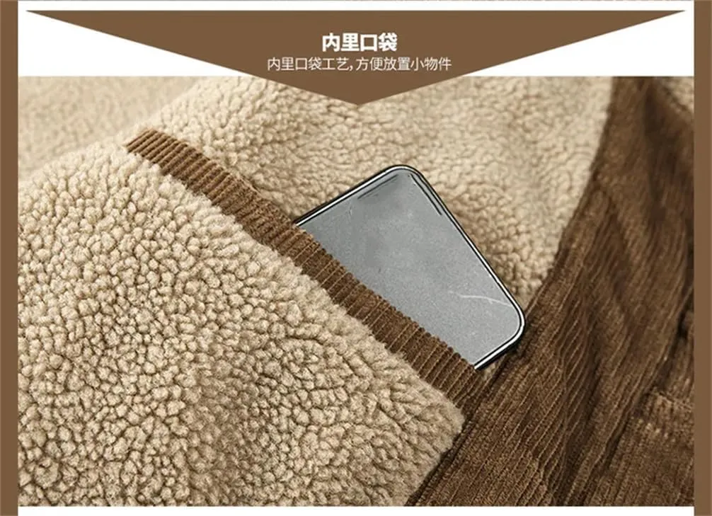 REHJJDFD Men Cotton Jackets Padded Warm Loose Parka Coat Corduroy Short Solid Zip Jacket Men's Casual Windbreaker