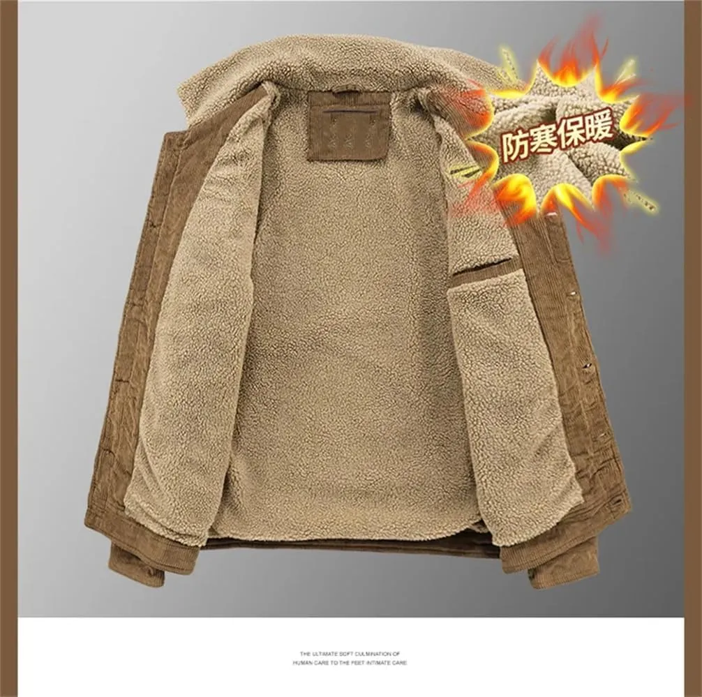 REHJJDFD Men Cotton Jackets Padded Warm Loose Parka Coat Corduroy Short Solid Zip Jacket Men's Casual Windbreaker
