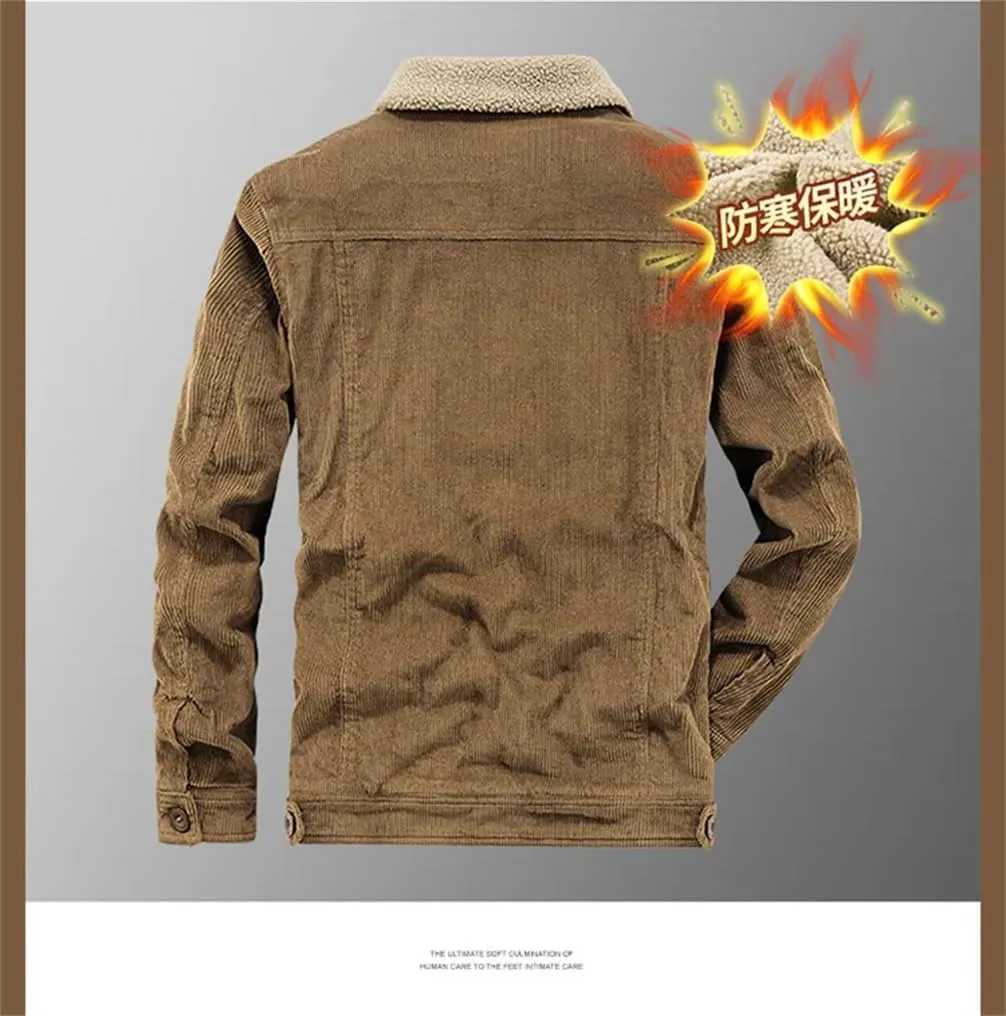 REHJJDFD Men Cotton Jackets Padded Warm Loose Parka Coat Corduroy Short Solid Zip Jacket Men's Casual Windbreaker
