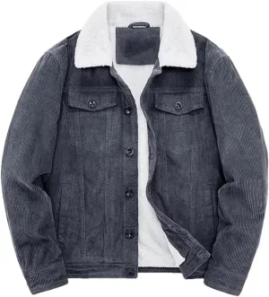 REHJJDFD Men Cotton Jackets Padded Warm Loose Parka Coat Corduroy Short Solid Zip Jacket Men's Casual Windbreaker